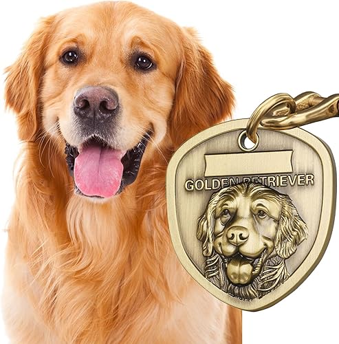 Miniatura 2 de Etiquetas de perro Golden Retriever personalizadas para mascotas, etiqueta de identificación con nombre de perro, cobre puro 3D dimensional en