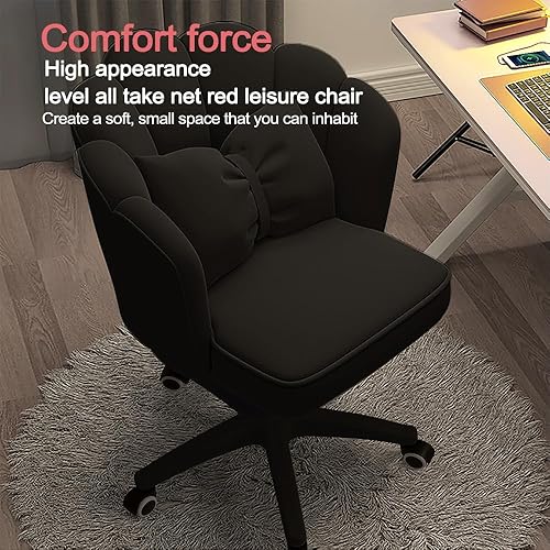 Miniatura 6 de Linda silla de escritorio de pétalos de terciopelo con cojín de lazo, sillas de oficina en casa de mariposa para dormitorio, sillas de tareas de