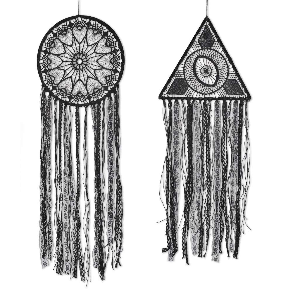 "N/A" ATPWONZ 2PCS Black Dream Catchers - Boho Dream Catcher Evil Eye Large Handmade Lace Macrame Dream Catcher Wall Decor for Wall Hanging Ornament Bedroom Decor, Baby Shower, Boys Girls