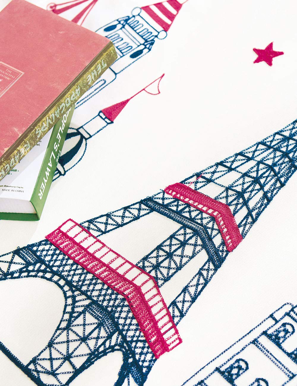 Lactraum Rideau Chambre Enfant Garçon Brodé Etoile Tour Eiffel Big Ben Coulissant Tour de Pisa Opaque avec Ruban Universel 145x245cm