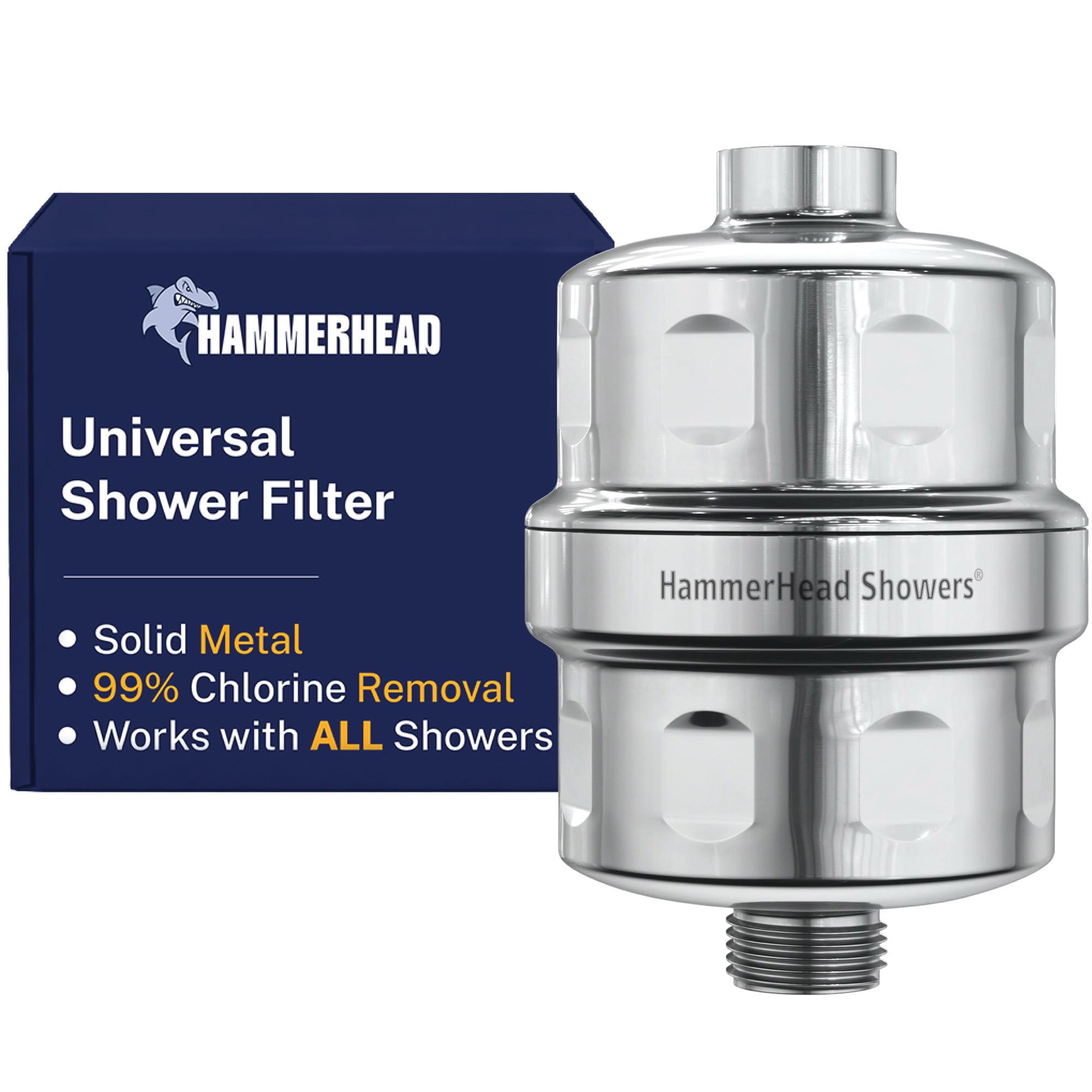 HammerHead Showers® Solid Metal Shower Head Filter – KDF 55 Shower Filter, High Pressure Universal Shower Filters to Remove Toxic Chemicals – Removes Chlorine and Heavy Metals – Chrome