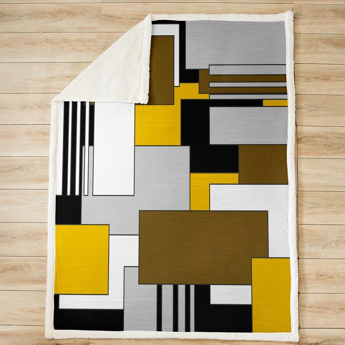 Yellow Gray Brown Geometric Fleece Throw Blanket Twin 60"x80" Kids Modern Abstract Sherpa Blanket Plush Fuzzy Utra Soft Square Rectangle for Bed Couch Chair Living Room Room Decor
