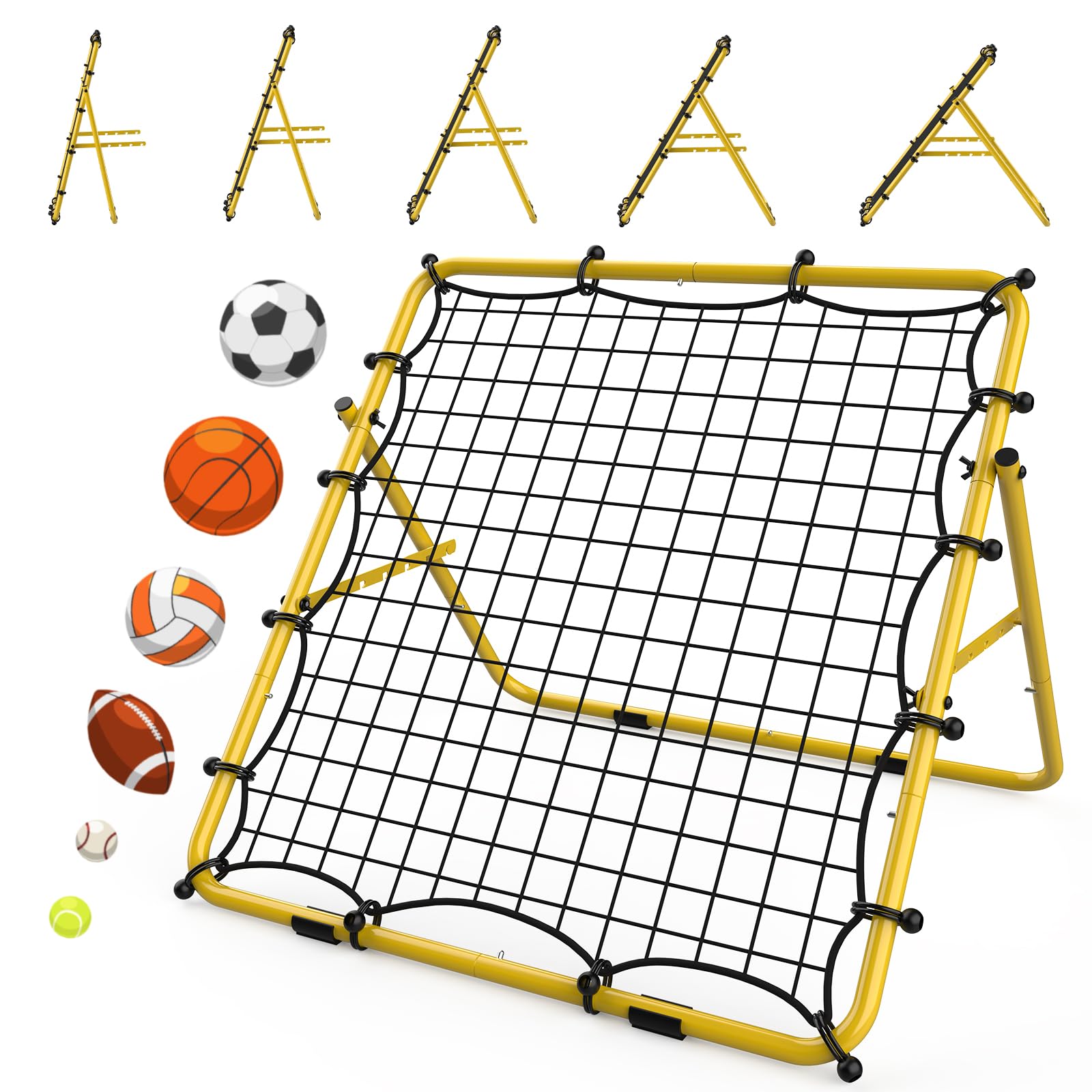 LIANTRAL Red de reboteo de voleibol portátil, dispositivo de entrenamiento para fútbol, voleibol, béisbol, objetivo ajustable para tiro, pasaporte y entrenamiento de control, color amarillo