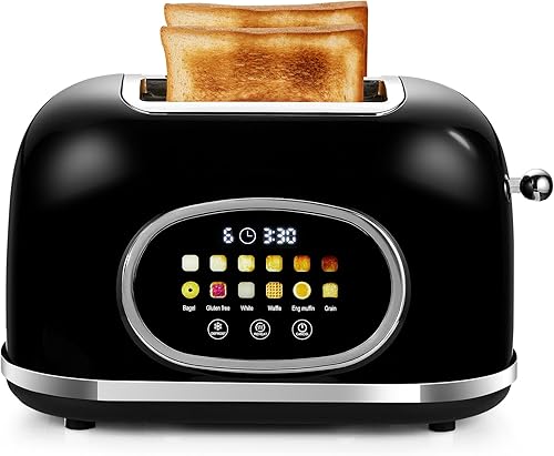 Miniatura 9 de Roter Mond Tostadora de 2 rebanadas con pantalla táctil inteligente, tostadora de pan retro de acero inoxidable con temporizador digital, modo de