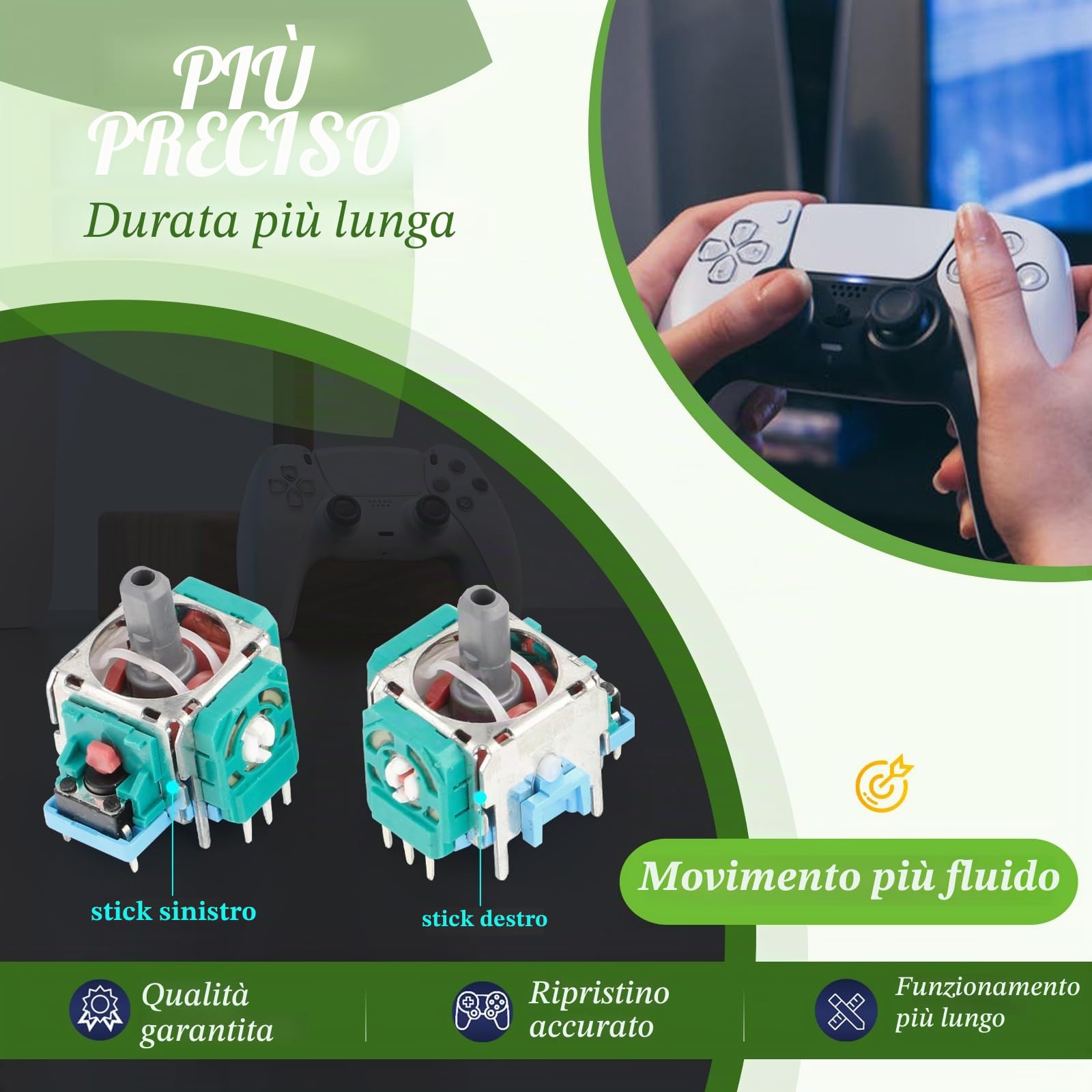 RongZy 4 Pezzi Controller Sticks Compatibile con Playstation 5 PS5 Elettromagnetico Joystick Riparazione Accessori Alps Controller Stick Deriva con Strumenti (Verde)