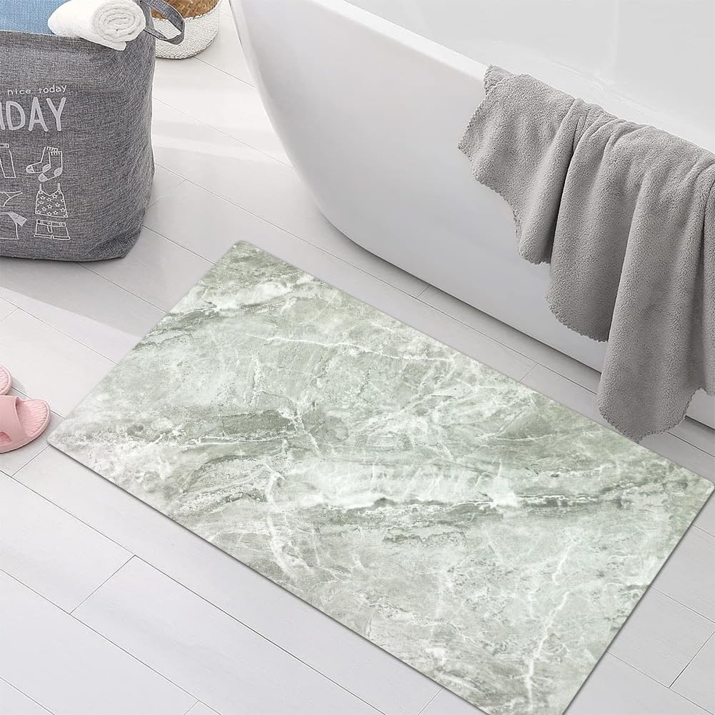 Non-Slip Bathroom Mat Rugs Marble Bath Mat Extra Absorbent Light Grey Bath Mat for Bathroom Machine Wash Stone