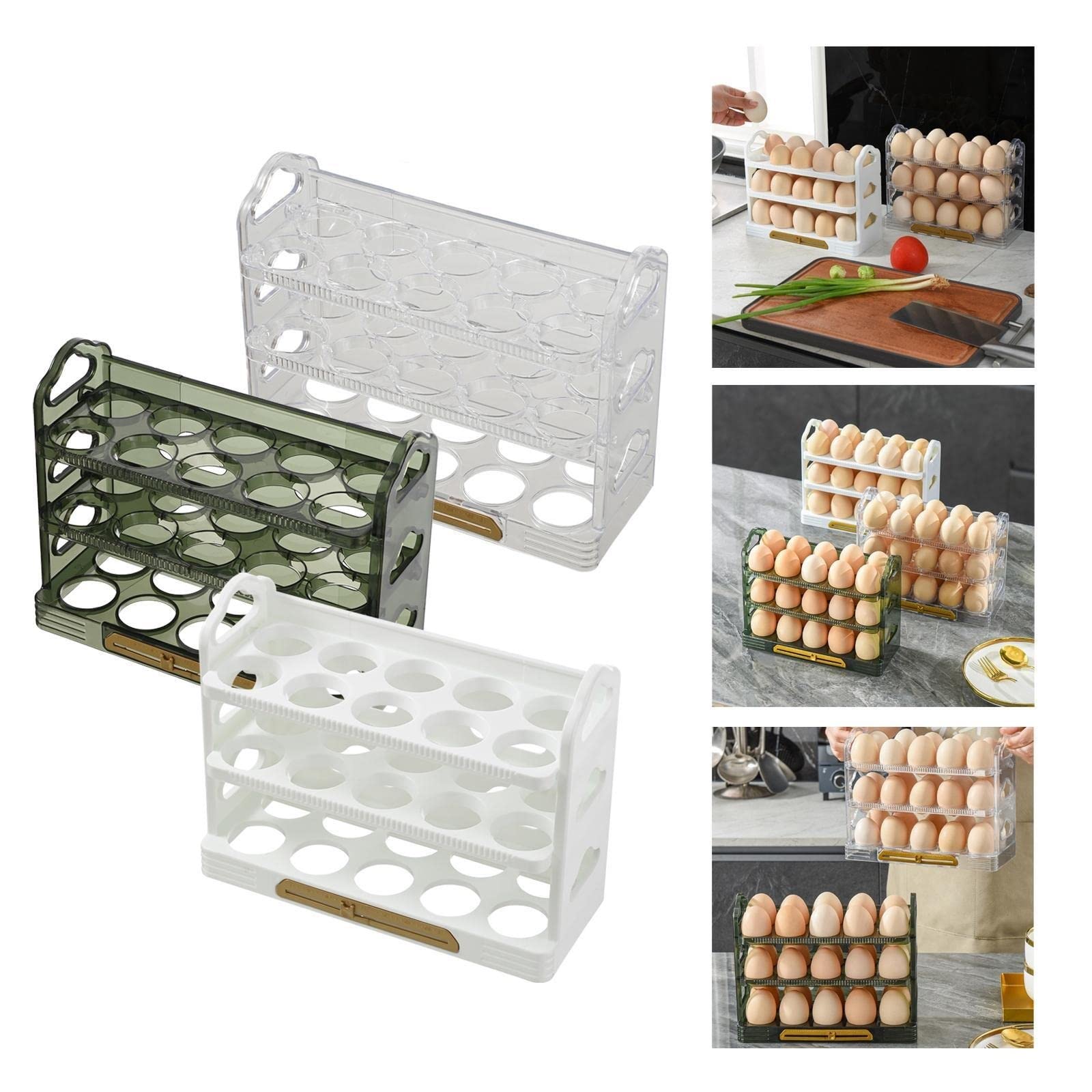 Caja de Almacenamiento, Soporte para Bandeja de Huevos de 3 Capas, contenedores para Huevos con asa, Organizador de Huevos para refrigerador para gabinete de encimera de despensa (Transparente)