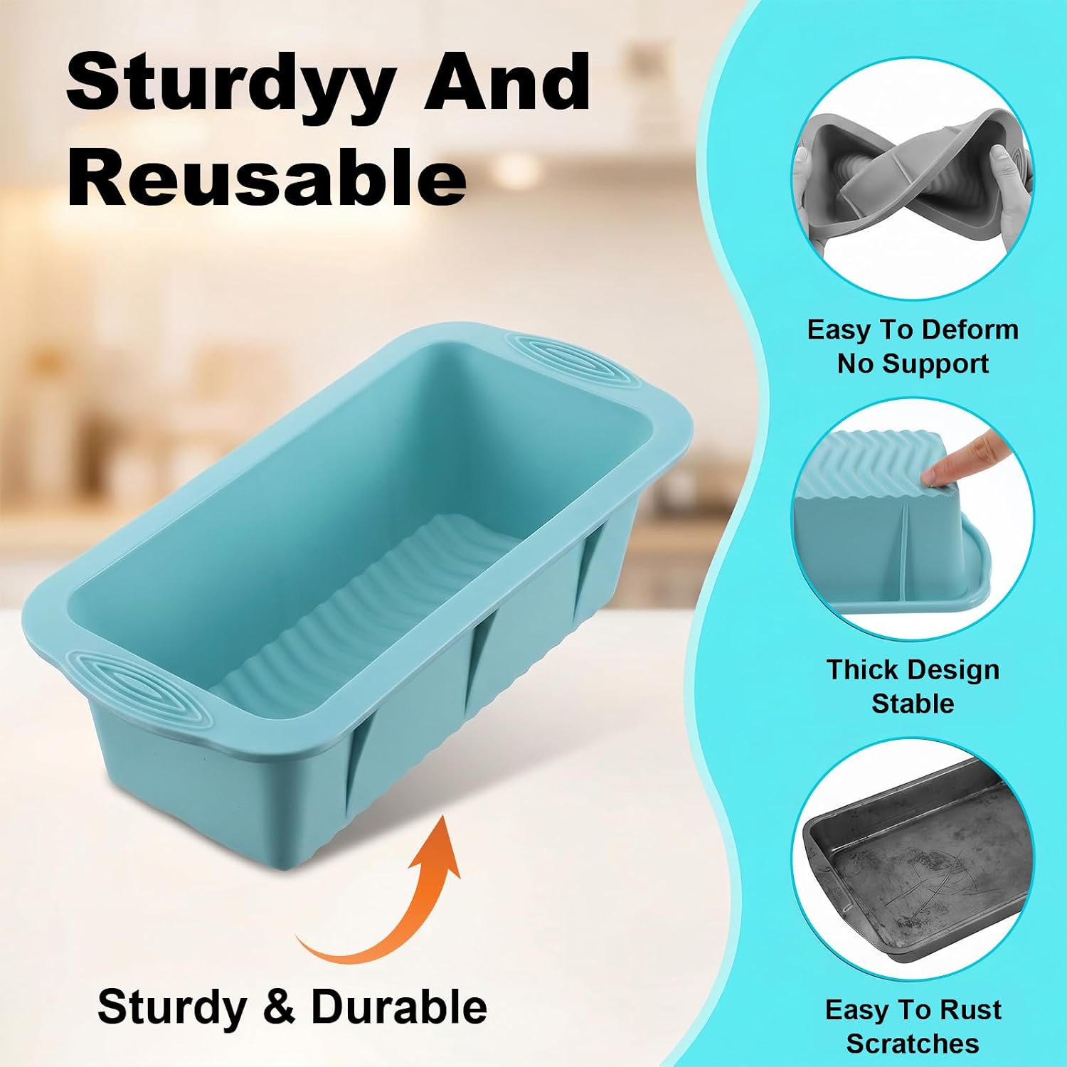 6-Pack Bread Pan Set: 9.8 x 4.7 x 2.8 Inch Silicone Loaf Pan - Nonstick Baking Tins for Homemade Sourdough, Sandwich, Banana Bread, Nordic Gray/Blue/Pink