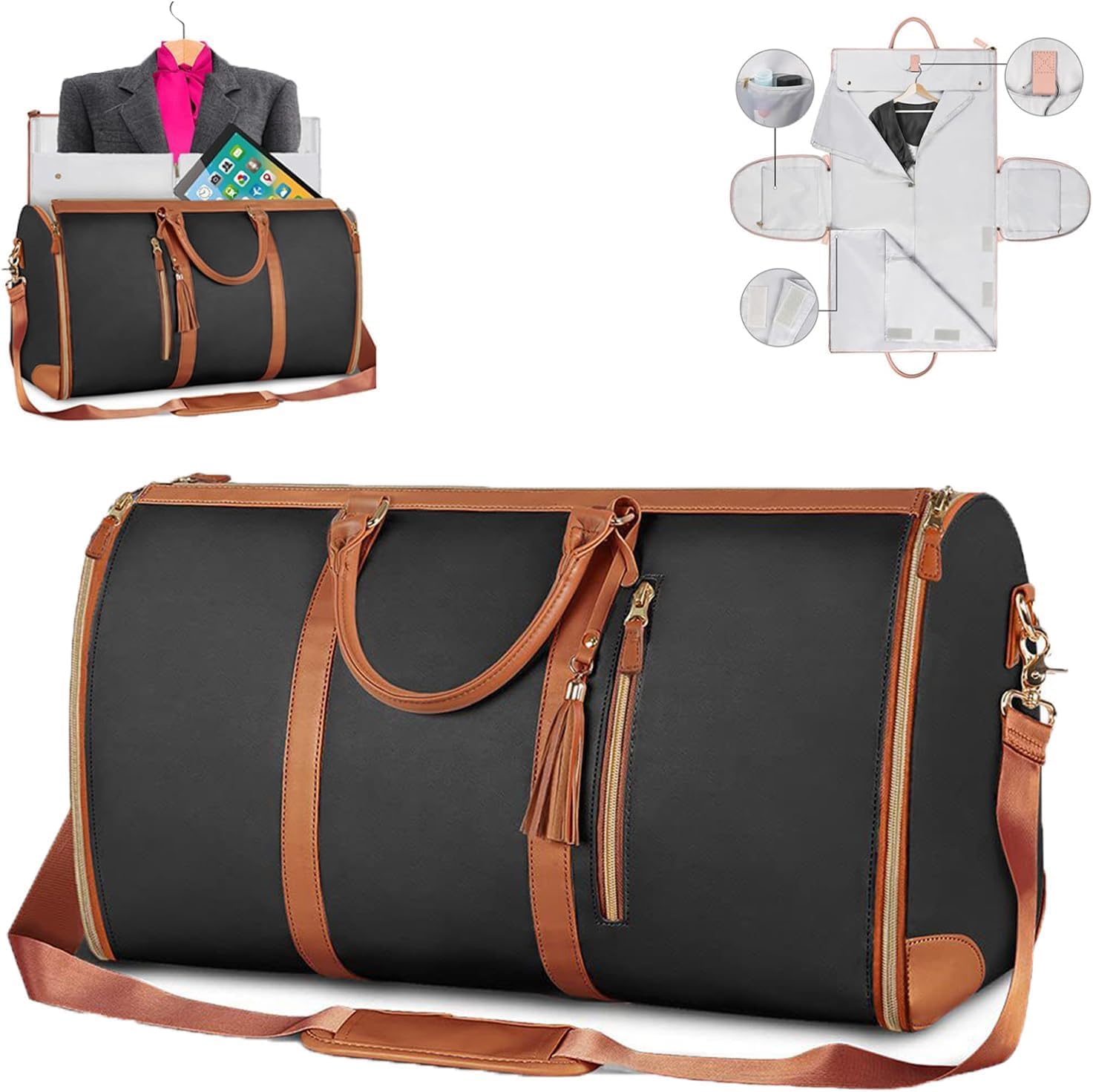 Sacs Pliable Femme À Dos Voyage, Tote Bag, Convertible Cabine Avion, Rose (Noir)