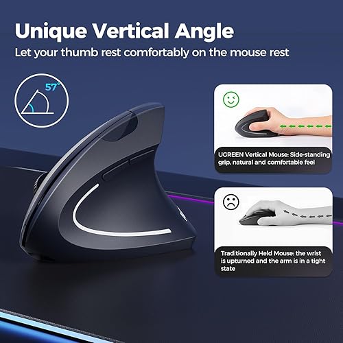 Miniatura 6 de Ratón inalámbrico vertical, mouse ergonómico, recargable 2.4G óptico túnel carpiano, 6 botones, para laptop, PC, computadora, escritorio, cuaderno,