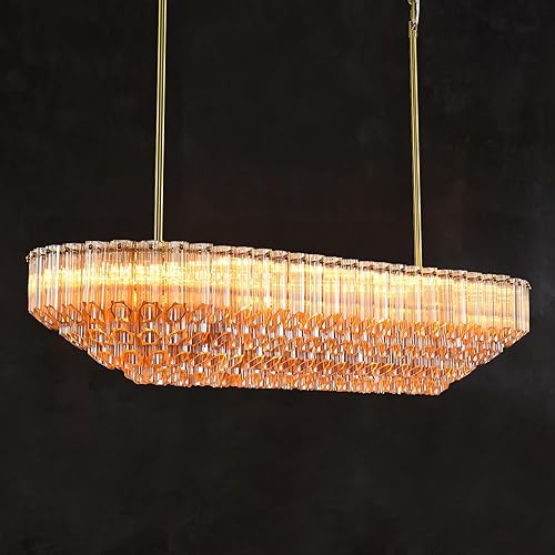 Amber Glass Chandeliers for Dining Room Over Table, 43" Modern