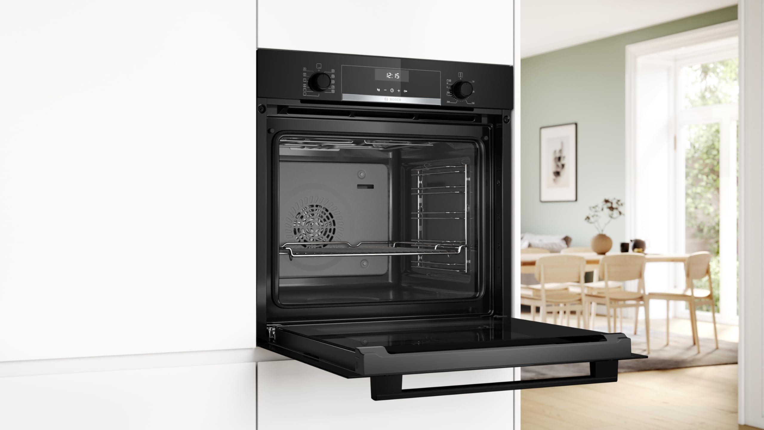 Bosch HBG537BB4 - Horno empotrable (60 x 60 cm, serie 6, función Air Fry, 10 programas automáticos, aire caliente 3D para un calor uniforme en 3 niveles, asistencia de limpieza con vapor de agua