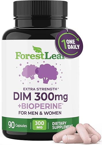 ForestLeaf Suplemento DIM Suplemento de estrógeno DIM de 300 mg para mujereshombres Diindolilmetano con pimienta negra BioPerine Soporte para
