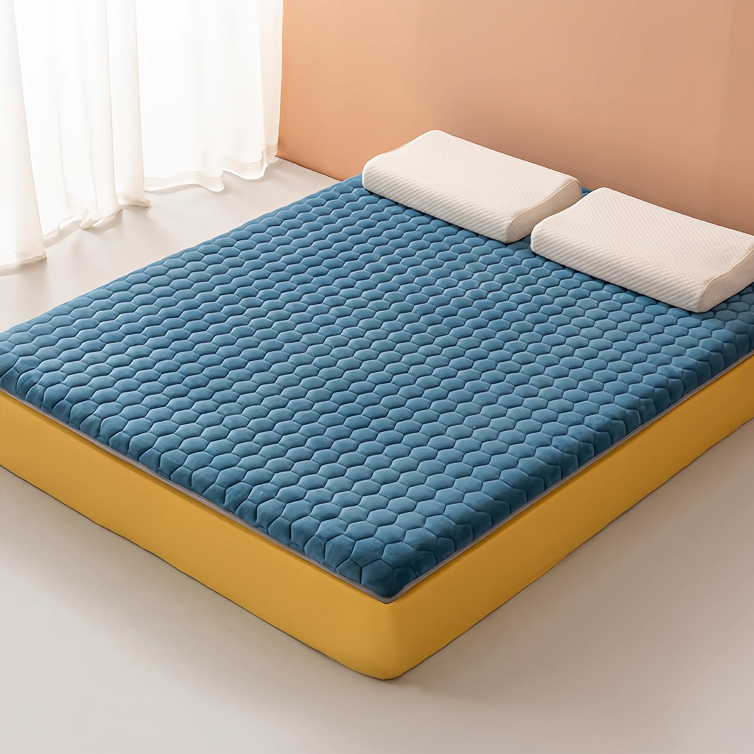 LXJDDLD Japanese Futon Mattress,Tatami Mattress Topper,Portable Sleeping Pad,Roll Up Floor Mattress,Foldable Tatami Mat for Sofa Lounger Camping Dormitory Yoga Nap Meditation,Blue 8cm,200x220cm