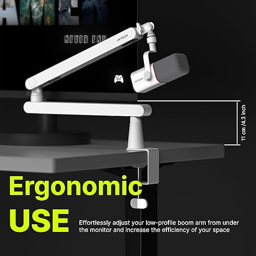 Miniatura 8 de IXTECH Soporte de brazo de brazo de micrófono blanco de perfil bajo brazo brazo ajustable con gestión de cables integrada brazo de micrófono