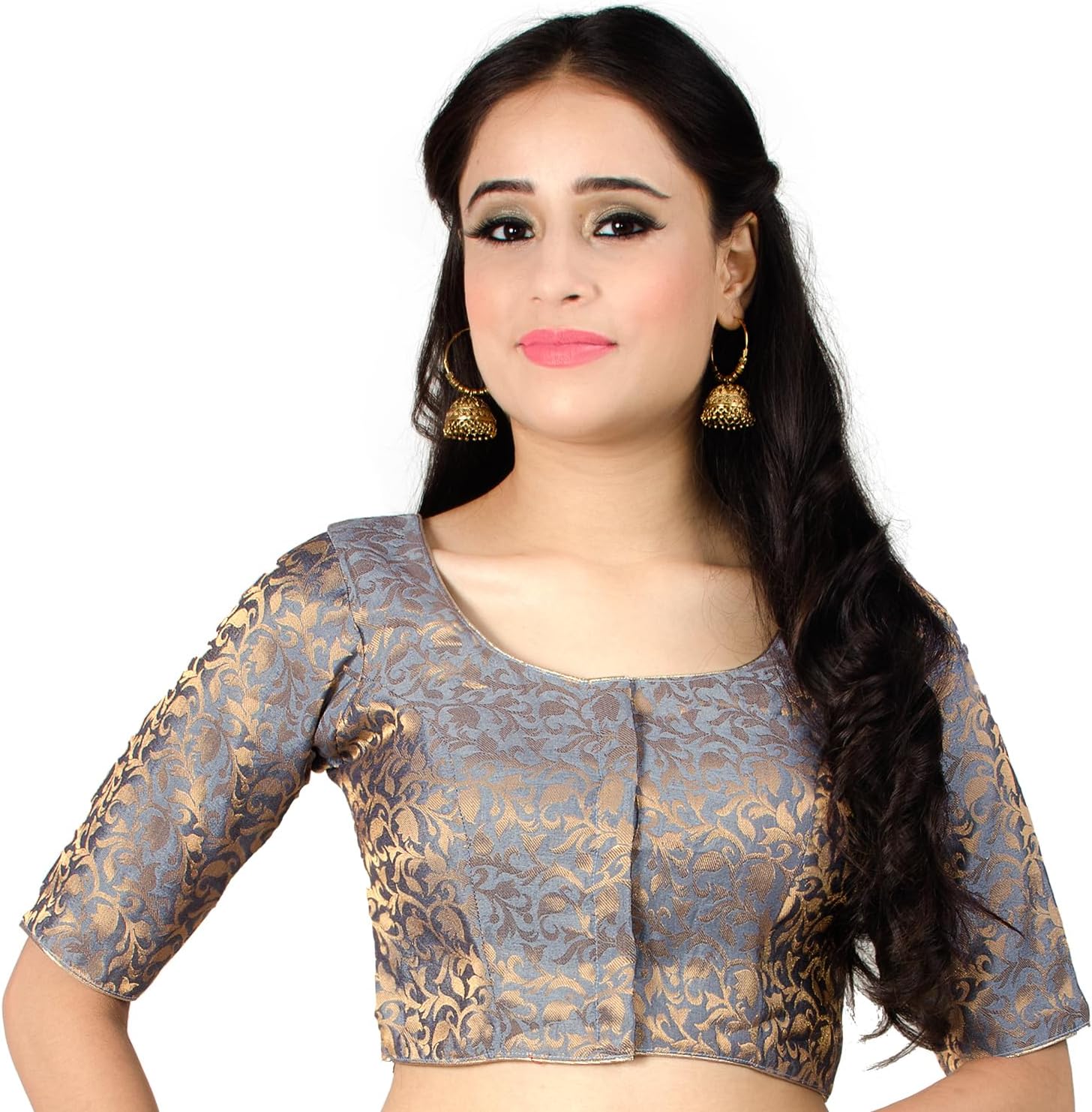 Chandrakala Banarasi Blouses for Women Sarees,Readymade (B181-P)