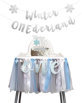 Winter Onederland 1st Birthday Decorations - Winter Onederland 1st Birthday Bundle, Party Supplies with Snowflake Highchair Banner, Snowflake Cake Topper and Glitter Banner for Cake Smash Blue