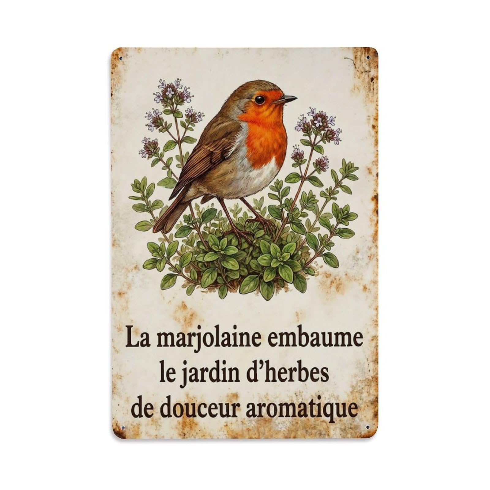 Robin Bird Garden Quote Marjoram Sweet Metal Tin Sign