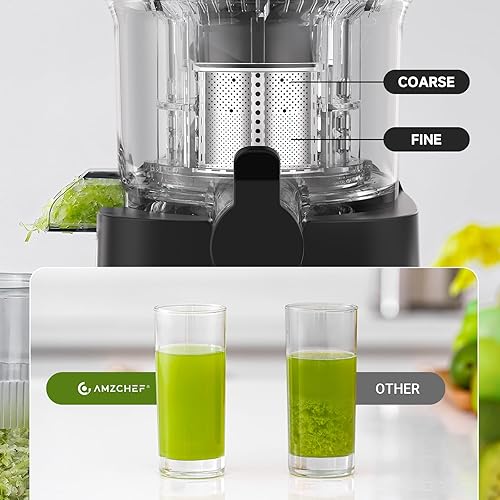 Miniatura 5 de AMZCHEF Exprimidor de prensa en frío, máquinas exprimidoras de 4.5 pulgadas con canal de alimentación grande para frutas y verduras enteras,