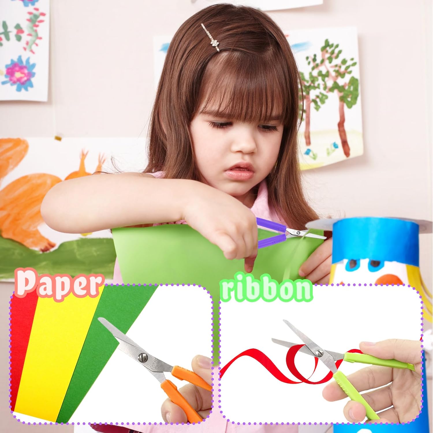 16 Pack Mini Loop Scissors for Kids & Adults, 5.5 Inch Self Opening Adaptive Scissors, Ambidextrous, 8 Colors