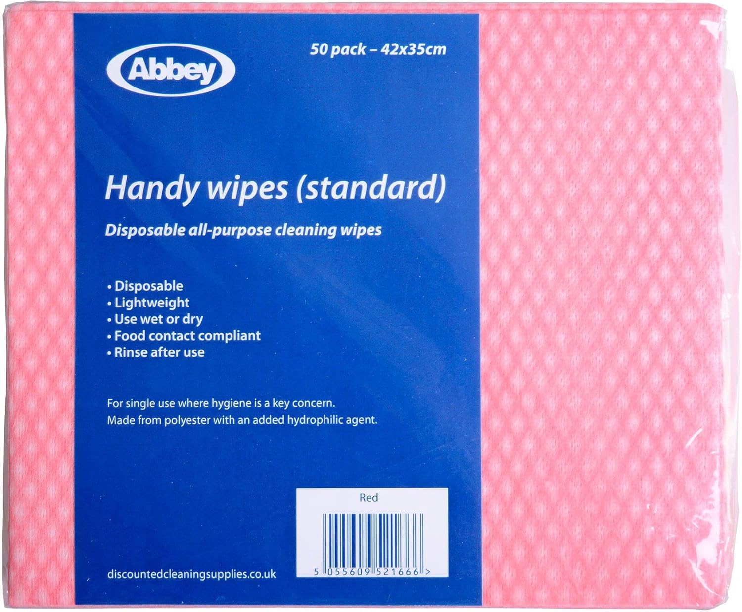 AbbeyPack of 50 Disposable J Cloths Non Woven Wipes – All Purpose Blue Cleaning Cloths – J Cloth to Clean Surfaces, Bathroom, Windows, Dish Cloth –Kitchen Cloth 42 x 35cm (Red)