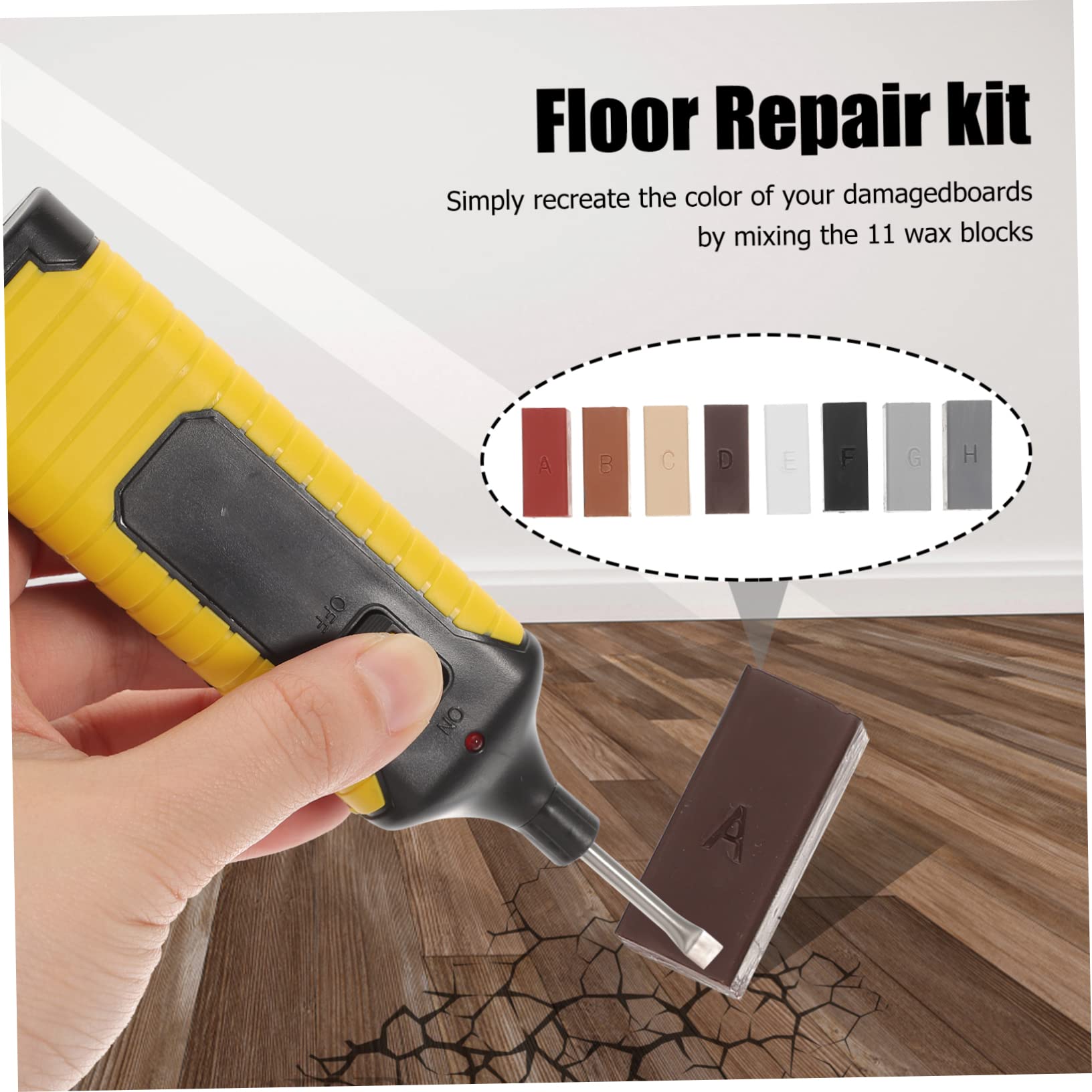 Cabilock Kit di Riparazione per Parquet e Laminato, Rimuove Graffi su Pavimenti in Legno, Blocchi di Cera 11 Colori, Riscaldamento Rapido per Aree Danneggiate