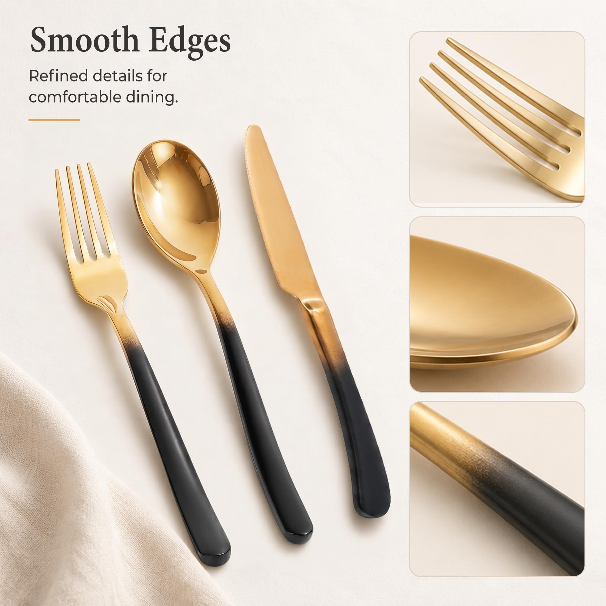 Silverware Set for 4 Black Gold 20 Piece Fancy Flatware Set Stainless Steel — Amazon image 7