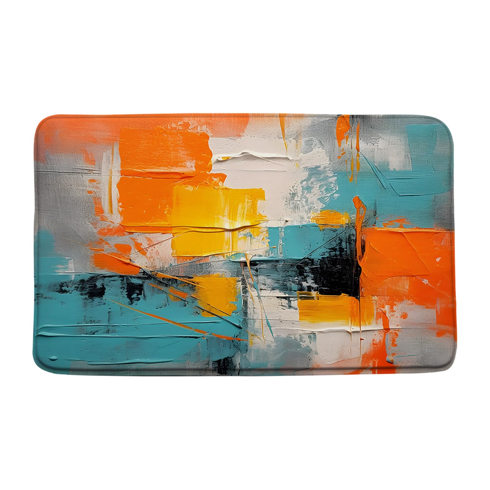 AMHNF Turquoise Orange Bath Mat Burnt Blue Teal Orange Yellow Abstract Brushstrokes Painting Modern Art Bathroom Doormat Toilet Floor Rug,16x48 Inches