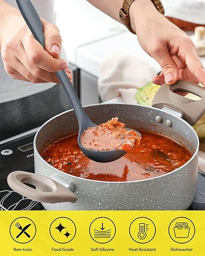 Miniatura 5 de Juego de 3 utensilios de cocina de silicona, cucharón de sopa, tenedor de pasta, cuchara de slottee, antiadherentes, sin BPA, utensilios de cocina