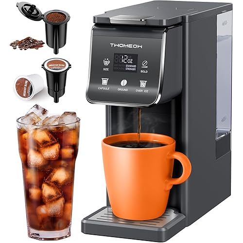 K Cup Coffee Maker With Bold Setting, Single Serve Hot & Iced Coffee Maker for K-Cup and Grounds, 52oz Removable Water Tank, 6 to14oz Brew Sizes, Pod Coffee Machine With Reusable Filter, Gray