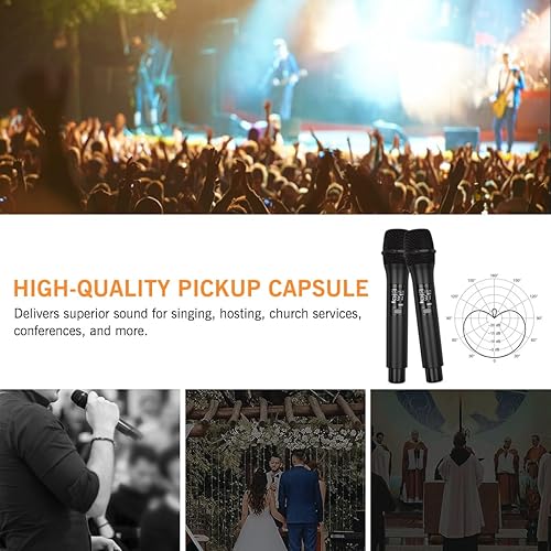 Miniatura 2 de Sistema de micrófono inalámbrico, 4 canales, 4 x 50 pulgadas, ajustable, UHF, micrófono inalámbrico de mano, carcasa de metal para iglesia, fiesta,