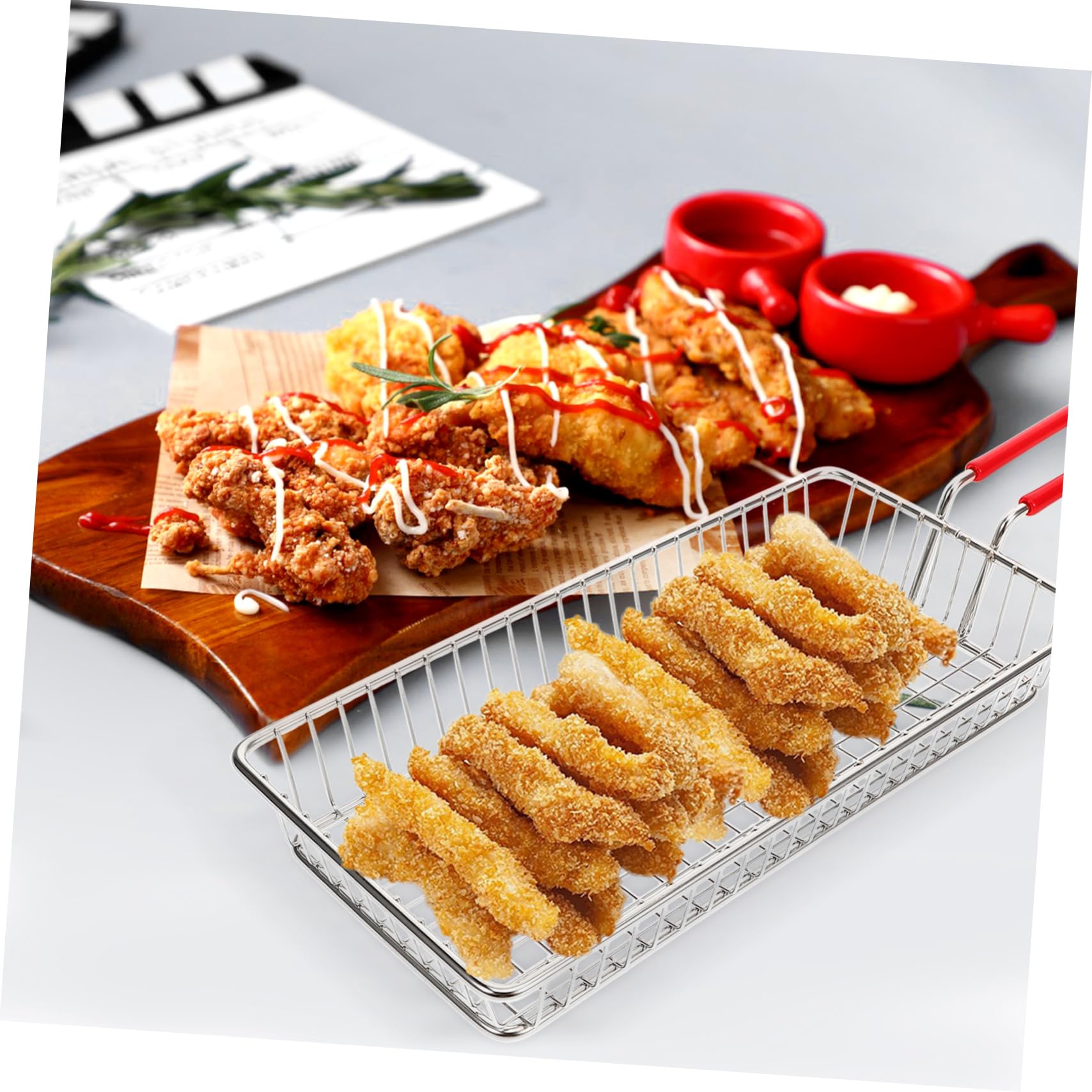 Cesta para Freír de Acero Inoxidable Rectangular Plata | Asa Antideslizante, Diseño Hueco, Uso en Hoteles y Restaurantes, Resistente Deformación