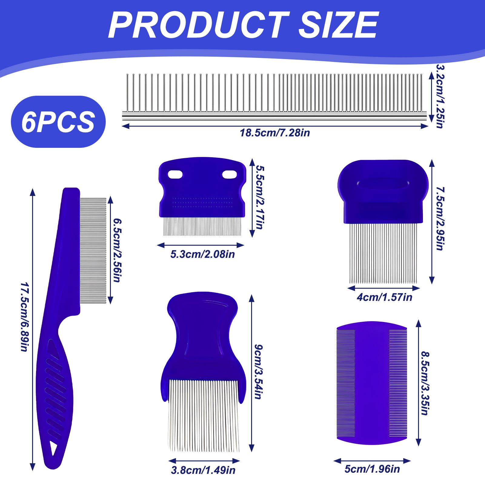 6Set Peignes Anti Puces pour Animaux, Peignes Acier Inoxydable pour Chats et Chiens, Outils de Toilettage, Élimination des Puces et Taches de Larmes, Peigne Démêlant