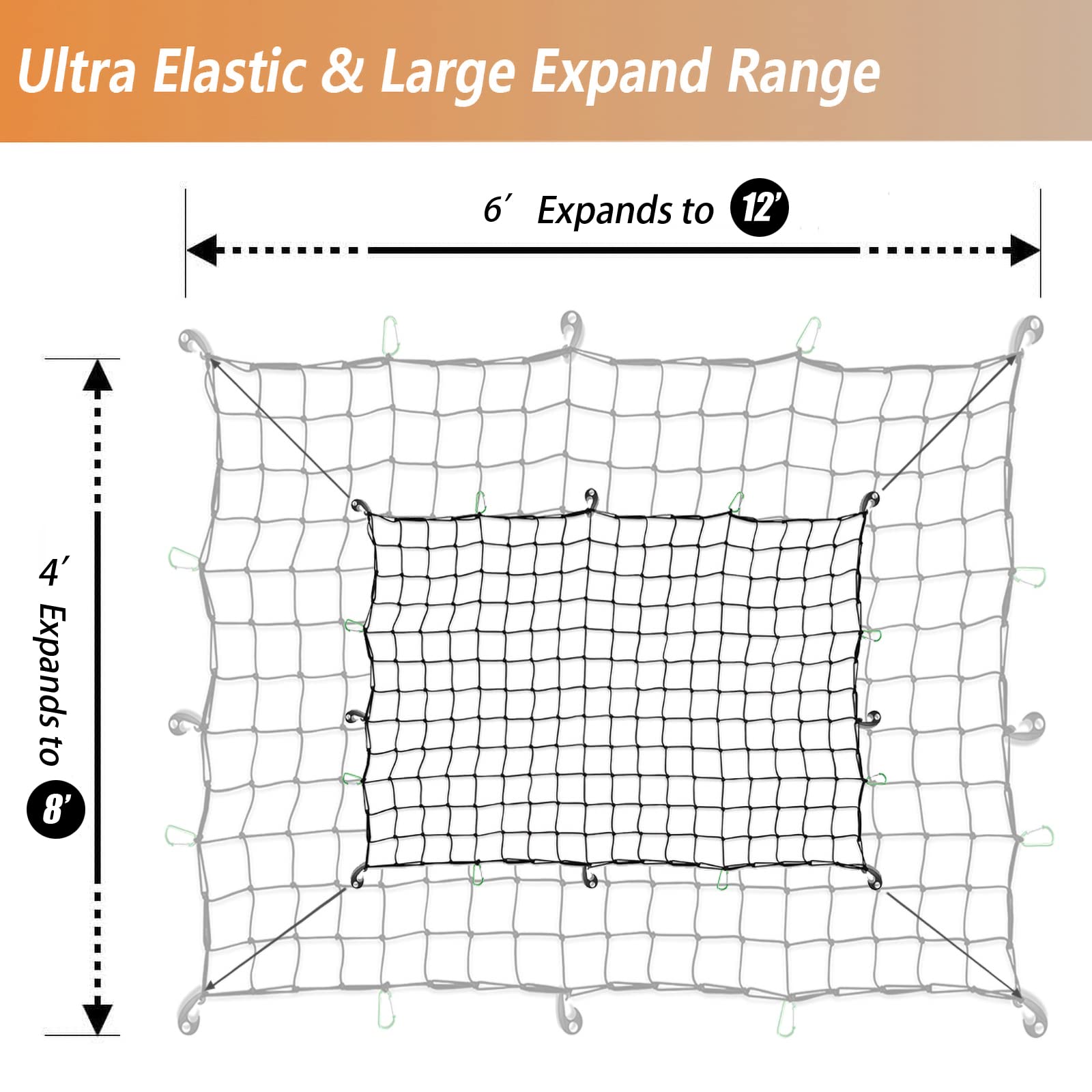 Cargo Net for Pickup Truck 4' x 6' Stretches to 8' x 12' Mesh Storage