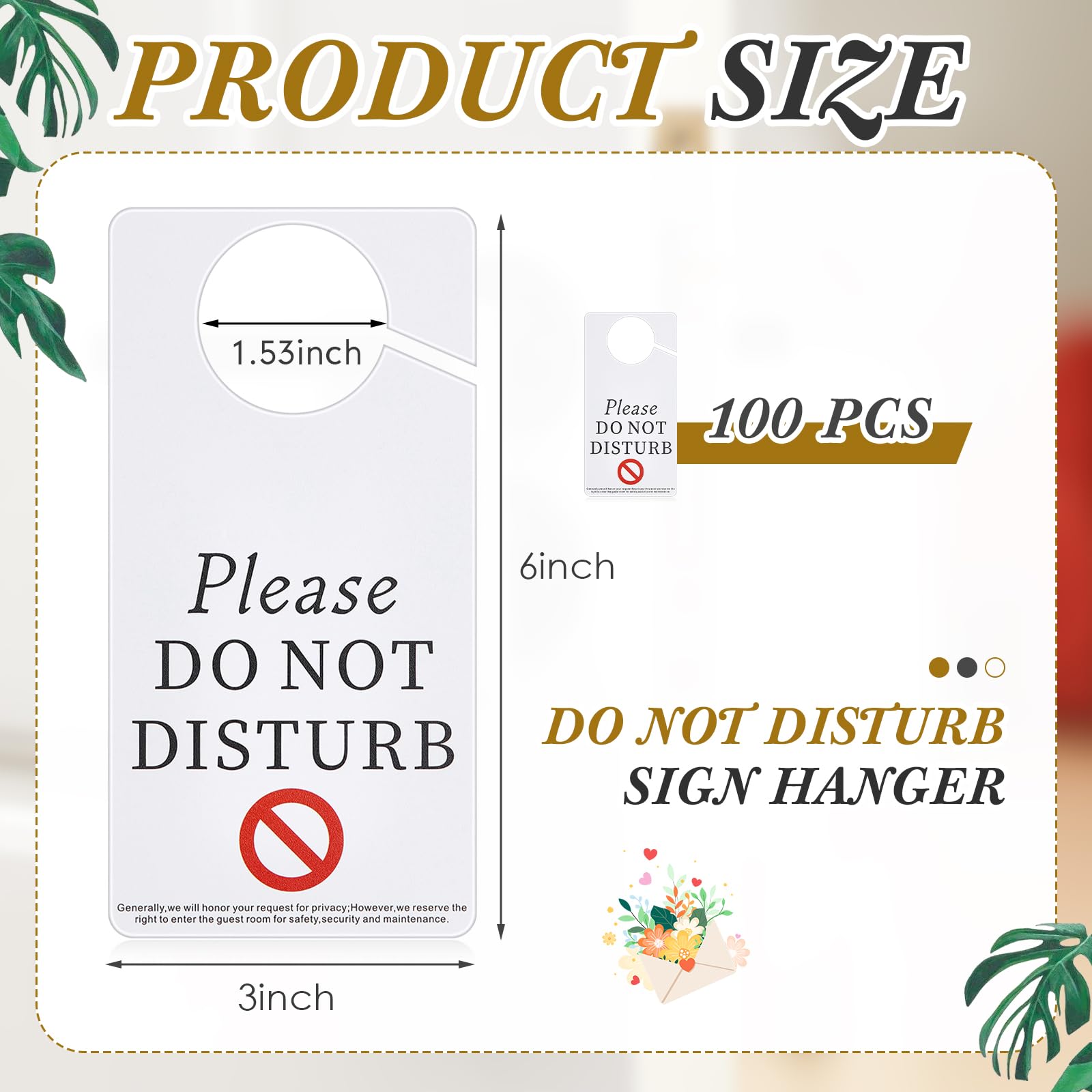 Teenyyou 100 letreros para colgar en la puerta con texto en inglés "Do Not Disturb" de 7,6 x 15,2 cm, con texto en inglés "Please Do Not Disturb" en ambos lados, materiales gruesos de PVC, diseño