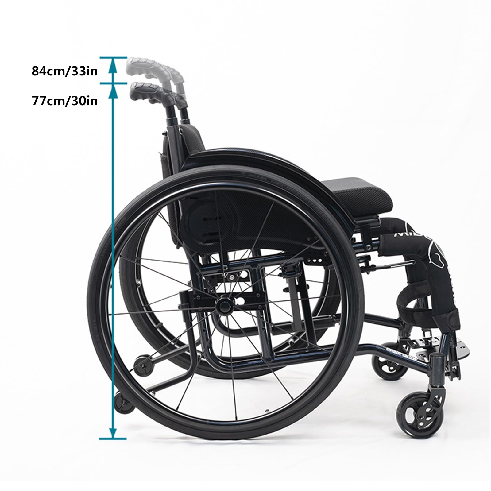 Silla De Ruedas Deportiva Plegable, Aleación De Aluminio Ligera, Ruedas Desmontables, Reposapiés Abatible, Apto para Todas Las Edades(38cm/14.9in)