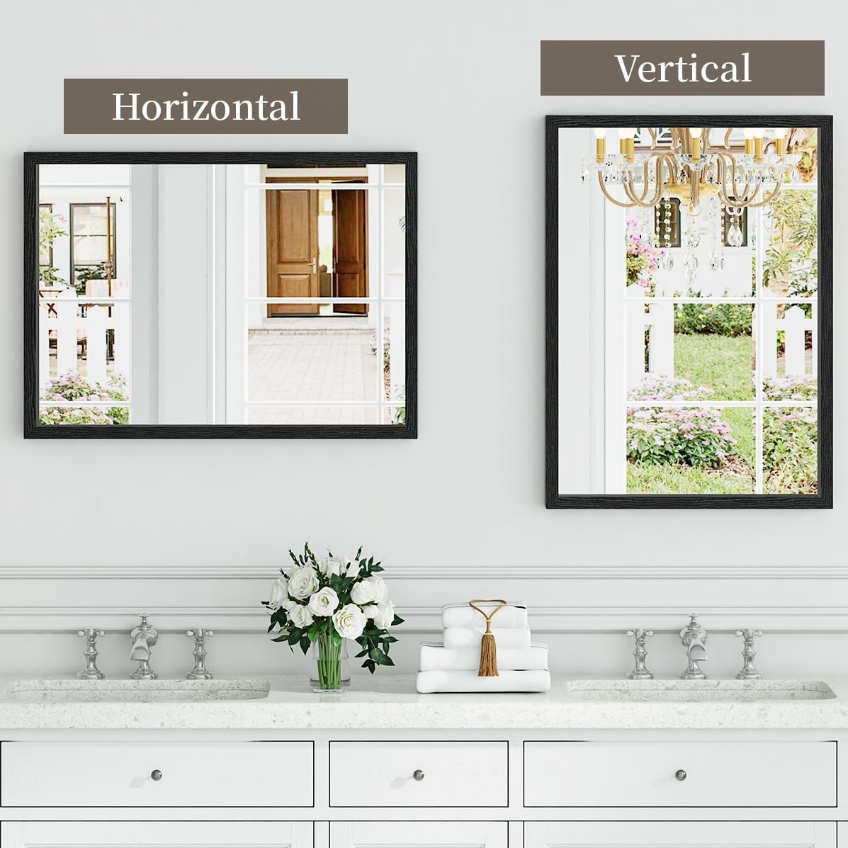 Syndra Black Wood Frame Bathroom Mirror, 22''x30'' Modern Vanity Mirror for Wall, Waterproof Slim Deep Frame, Rectangular HD Tempered Glass Mirror for Living Room, Bedroom, Entryway, Rustic, Farmhouse