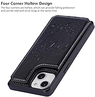 Vista 9 de iCoverCase Funda compatible con iPhone 14 Plus con tarjetero para mujer, bloqueo RFID en relieve, piel sintética con correa de muñeca de 6.7