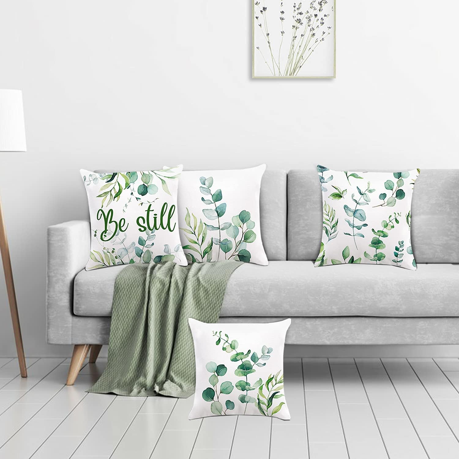 Bonhause Eucalyptus Leaves Cushion Covers 45 x 45 cm Green Leaf Plants Spring Decorative Throw Pillow Covers for Couch Bedroom Garden Home Decor Set of 4 - Image 4