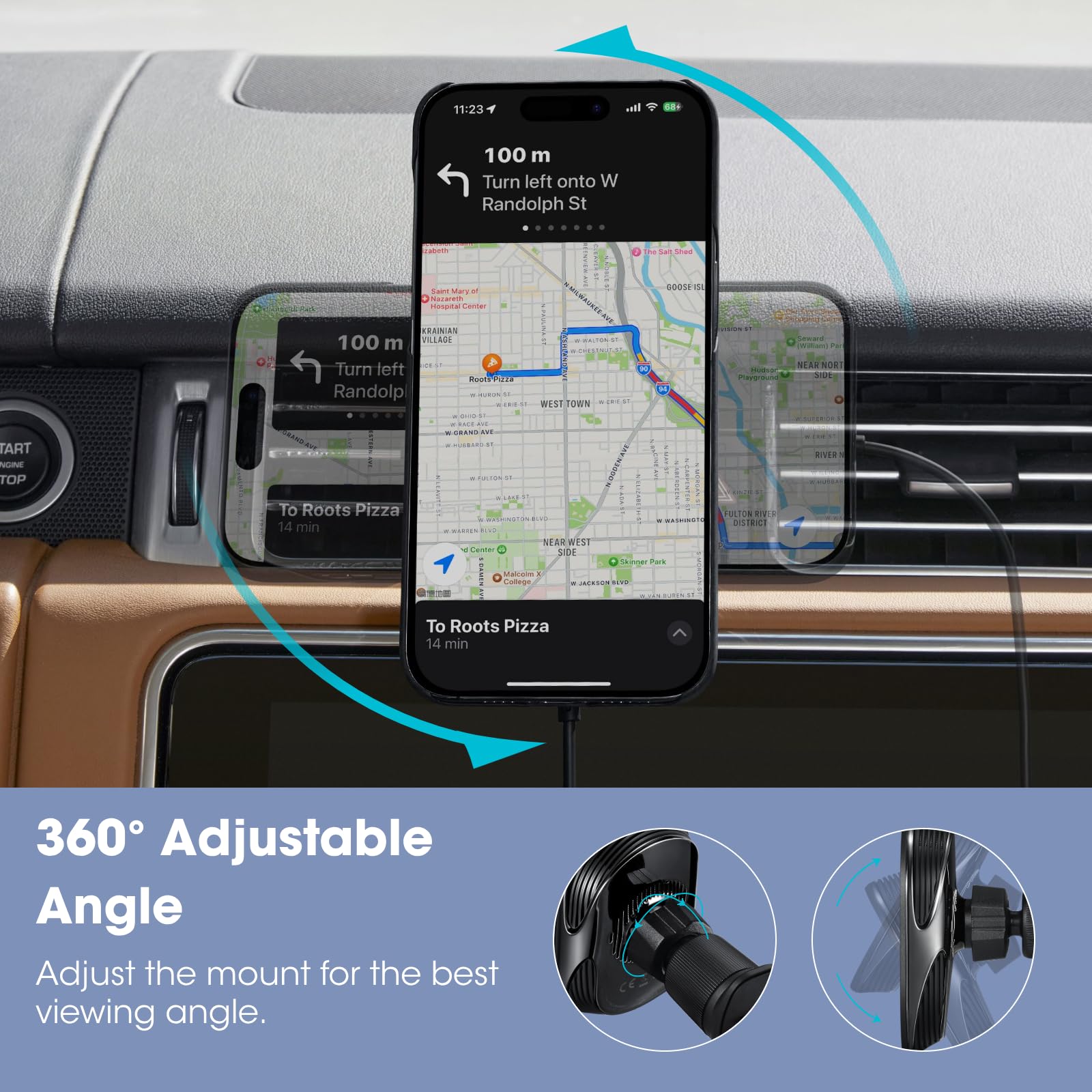 pitaka Per Qi2 MagSafe Car Mount Charger con funzione NFC, rotazione a 360° | Compaitble - Supporto magnetico per telefono da auto, 15 W, con MagSafe e iPhone 17/16/15/14/13 Series, presa d'aria