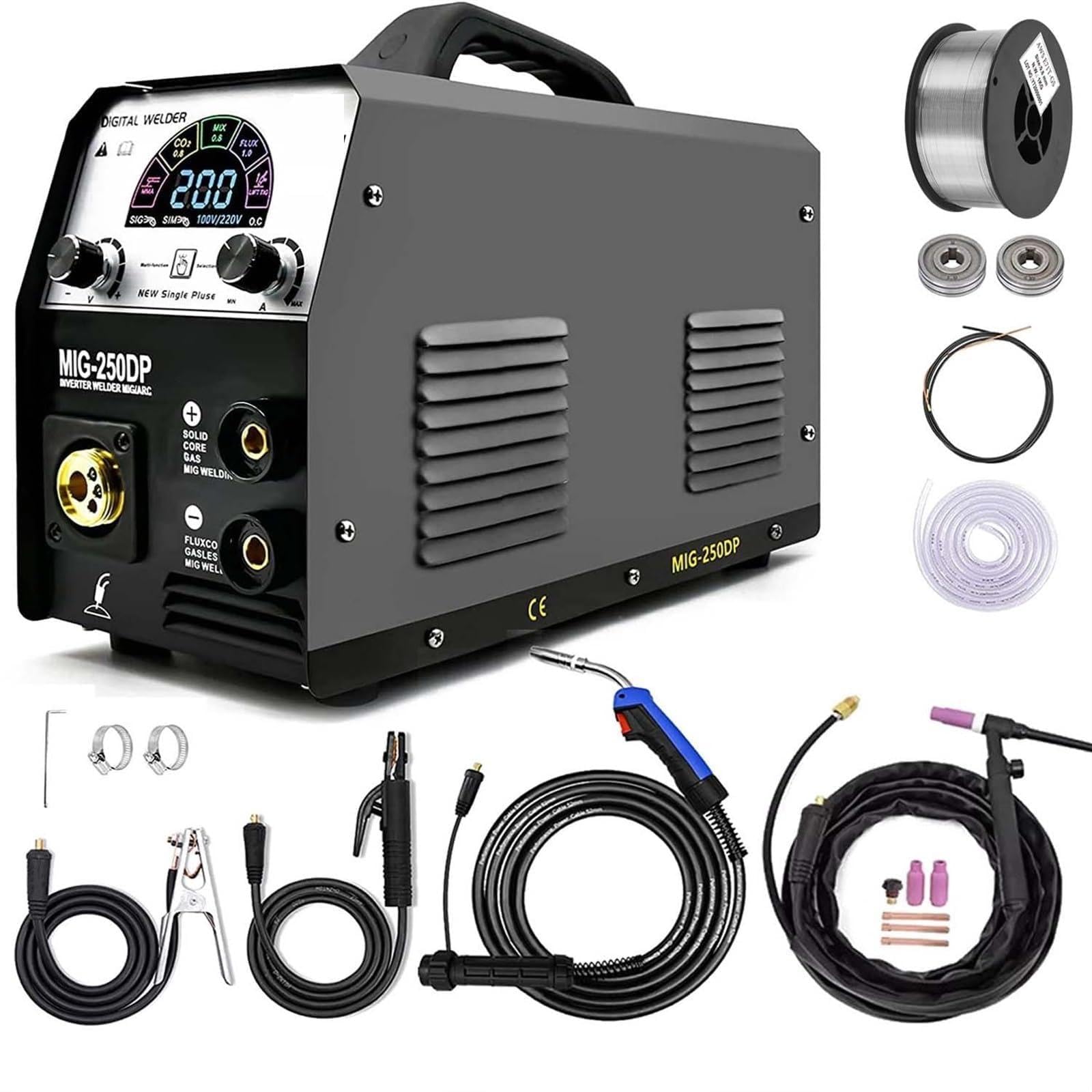 Ulsfvgaxrtk Tig Torch And Wire Plasma Cutter, Mig250dp Mig Welders Pulse Aluminum Gas Gasless Arc Mma Tig 4 In 1 Semi-Automatic Welding Machine