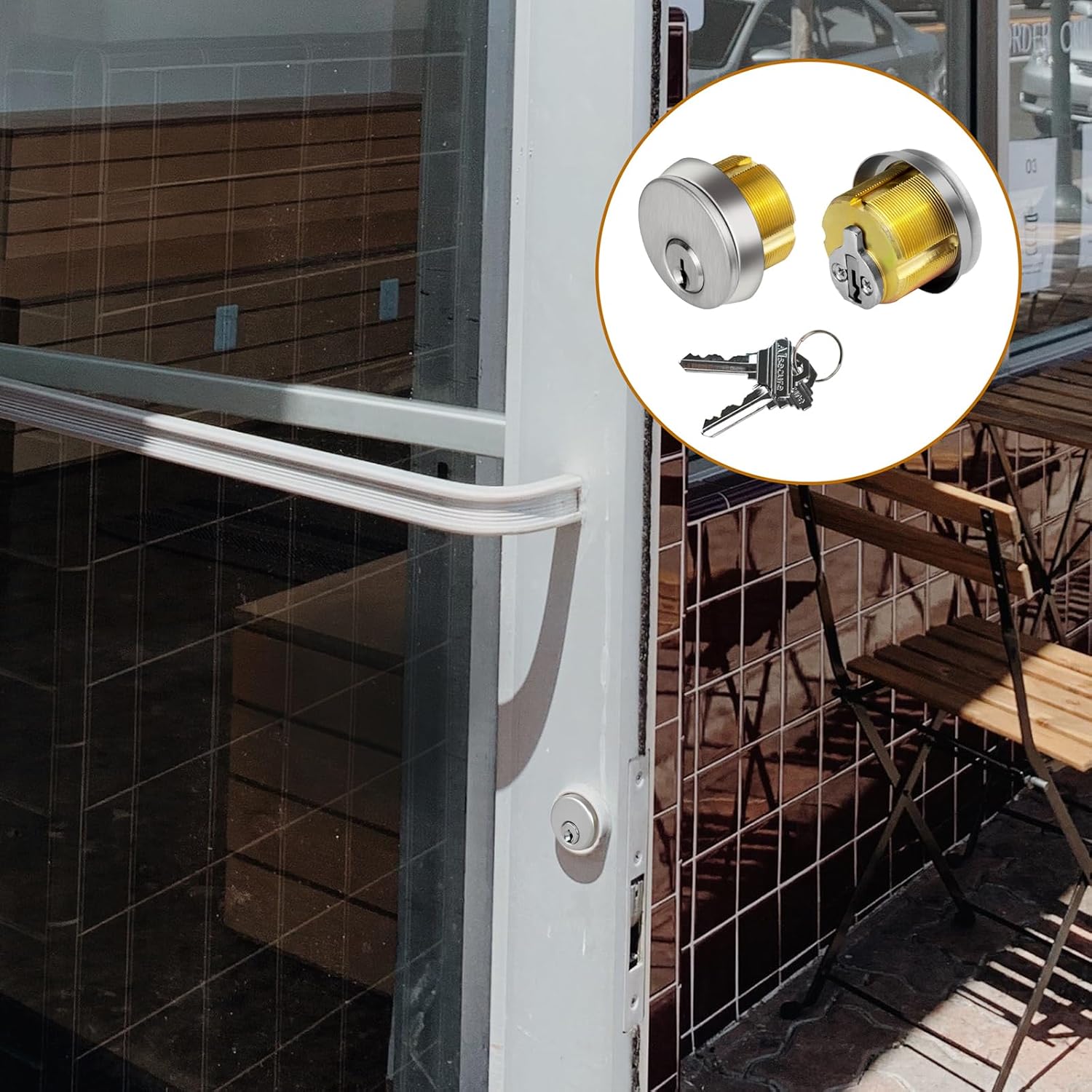 Brass Mortise Cylinder with SC Keyway, Thumbturn, and Keys. Commercial-Grade storefront Door Lock Cylinder for Aluminum Doors, Ideal for Shop Door Lock Replacements. Includes 1 Set in Silver Finish.