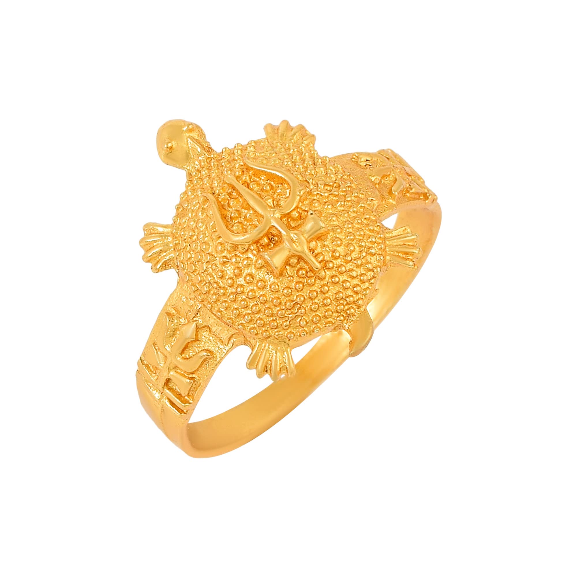 dulci Gold Plated Brass Shiva Trishul Damru Symbol On Back of Tortoise Turtle Shape Vaastu Fengshui Kachua Finger Ring-picture-10