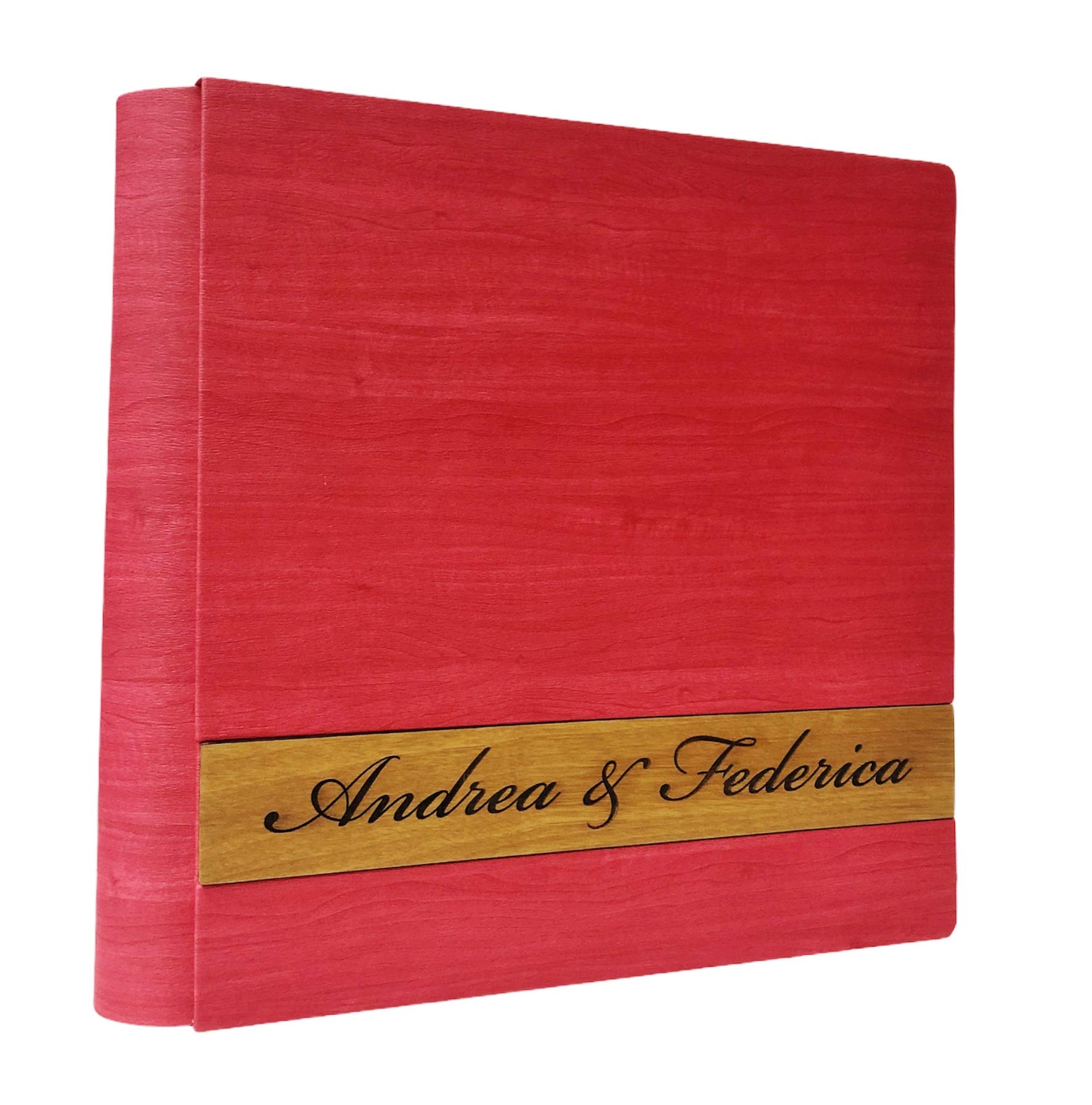 Álbum de fotos en fina polipiel, personalizable con aplicación en madera. Ideal para Bautismo, Boda, Comunión y foto recuerdo