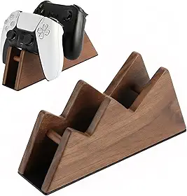 Suporte de controle de madeira maciça, suporte de controle de jogos para mesa, suporte organizador de controle duplo, compatível com Xbox, PS4, PS5, gamepad para filho, marido, namorado