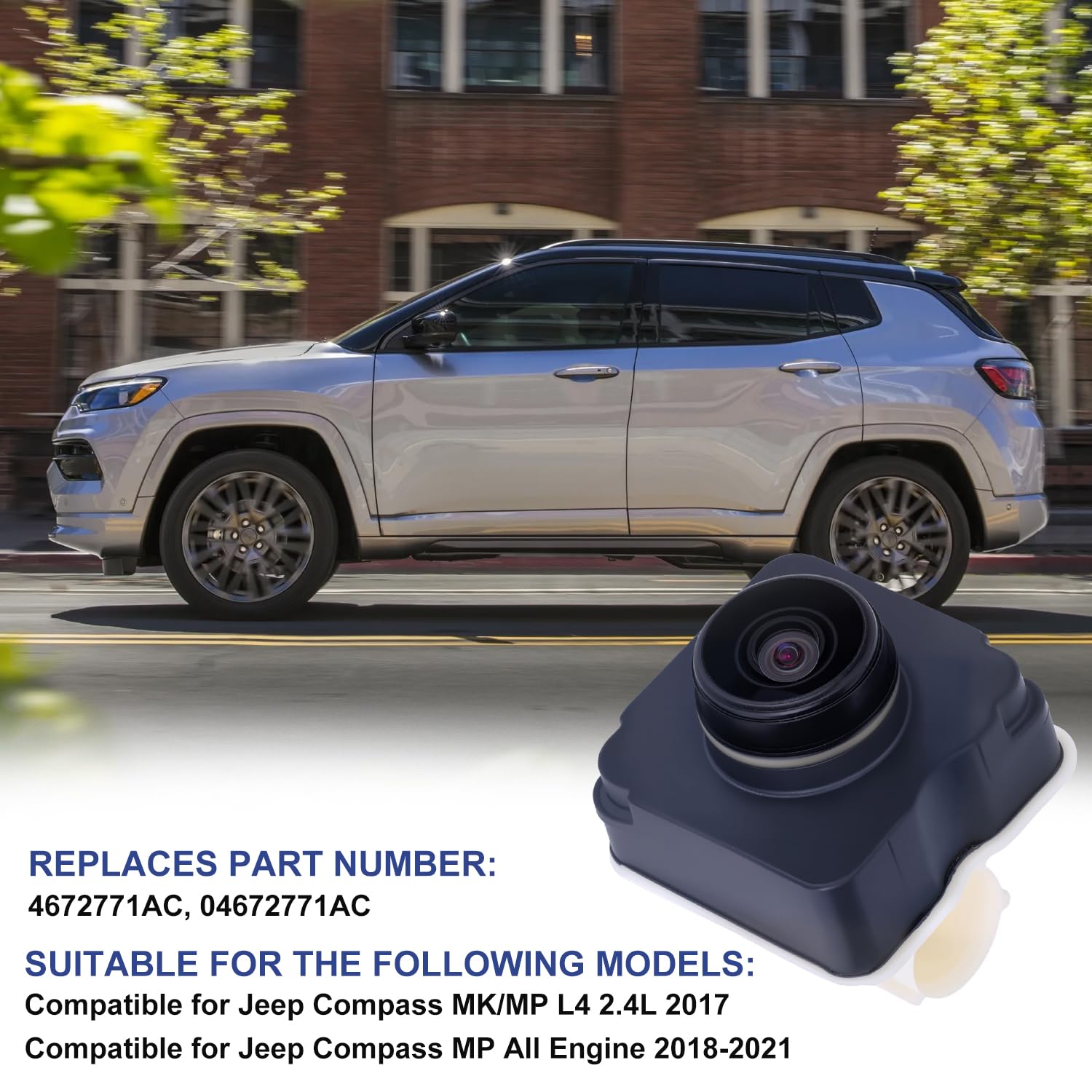Plug-and-Play Rear Backup Camera For 2017-2022 Jeep Compass – Night Vision & Waterproof, 170° Wide Angle, 3-Year Warranty