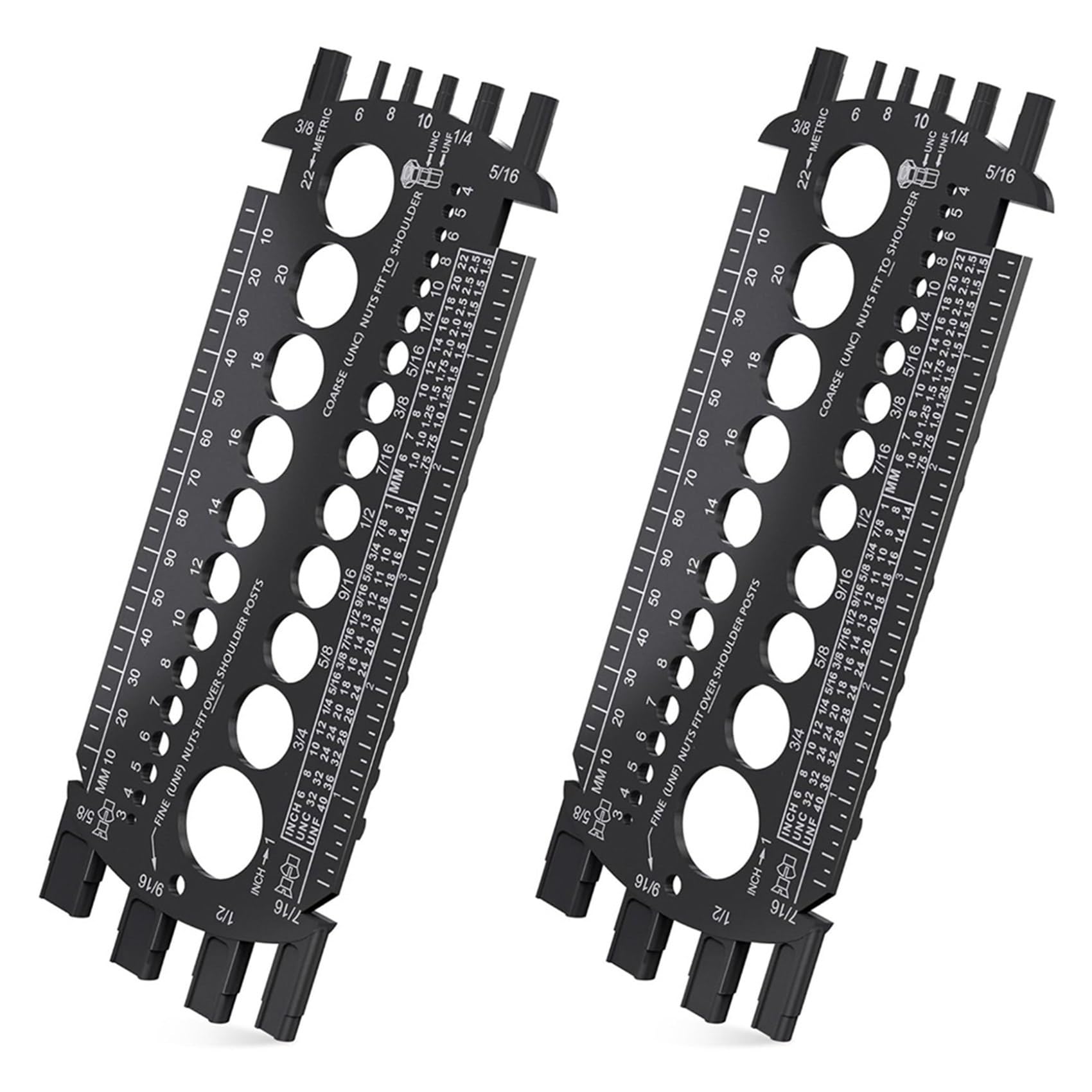 Ctrlzs Black 2X Bolt Gauge (Metric And Sae),Bolt Sizer For Quickly Sizing Nuts And Bolts, Plastic Bolt Measuring Tool,