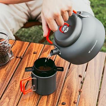 Odoland 1.2L Camping Coffee Pot Camp Coffee Makers, Mug and Coffee Filter | Camping Kettle, of Camp Cookware, for Hiking Backpacking and Picnic