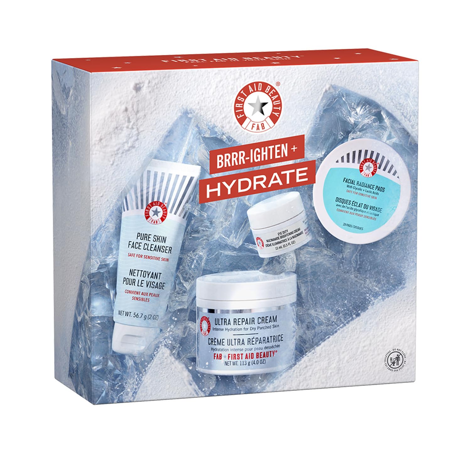 Brrr-ighten + Hydrate Gift Set – Limited Edition Beauty Kit with Facial Radiance Exfoliating Pad, Pure Skin Face Cleanser, Eye Duty Brightening Cream + Ultra Repair Cream Moisturizer