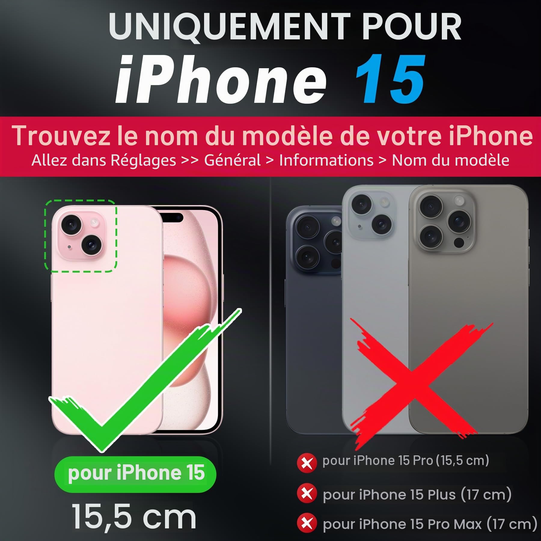 Shieldon Étui Portefeuille en Cuir Véritable pour iPhone 15 6.1", Noir
